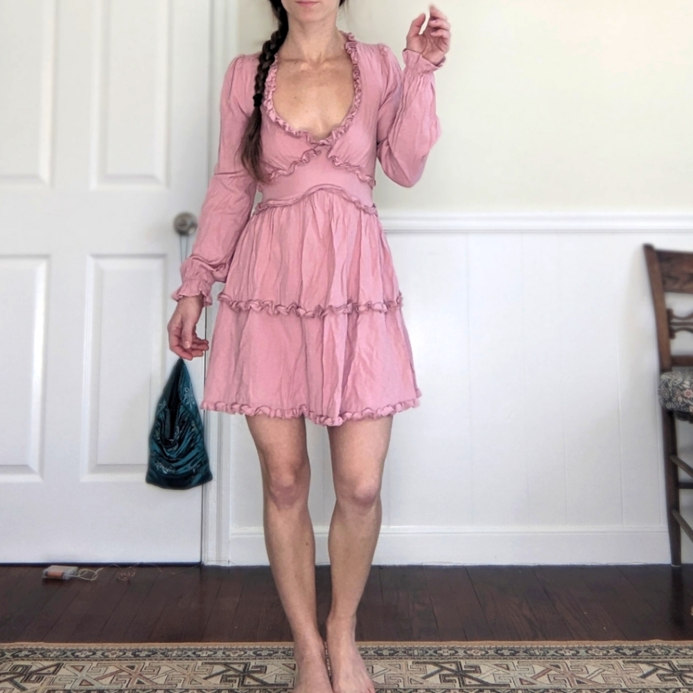 Francesca's pink plunge baby doll mini dress